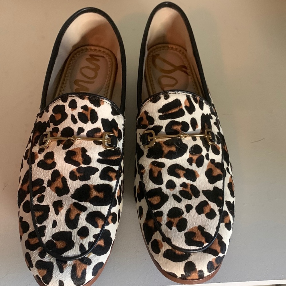 Sam Edelman Womens Loraine Loafer White/Brown Multi Pop Leopard Brahma Hair 8 W